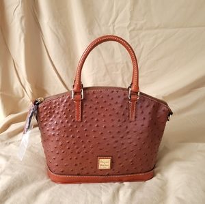 NWT Dooney & Bourke Toni in Ostrich Leather Dome Satchel in Cognac